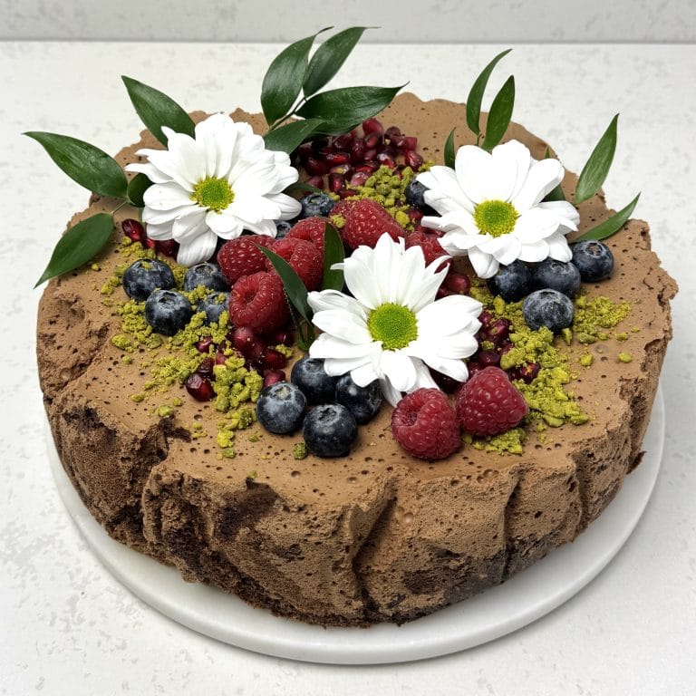 Zdjęcie ciasta podwójnie czekoladowego - ciasto można zamówić przez sklep cukierni Bezownia znajdującej się w Warszawie, ul. F. Joliot-Curie 11.